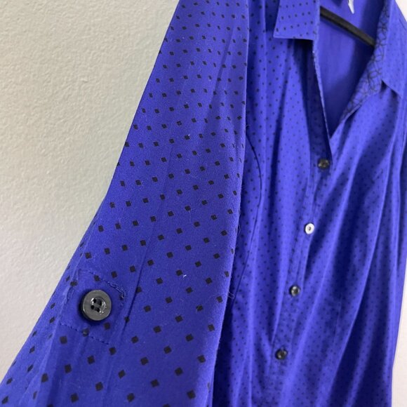Catherines Womens Plus 2X Purple Button Up Shirt Polka Dot Roll Tab Sleeve Top - Picture 6 of 11